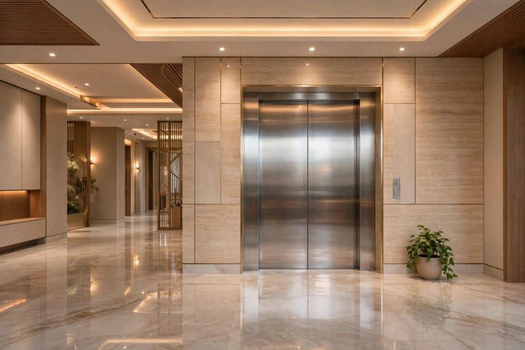 Modern elevator lobby in a Jharkhand residential building