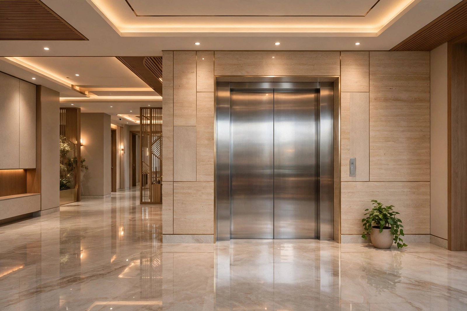 Modern elevator lobby in a Jharkhand residential building