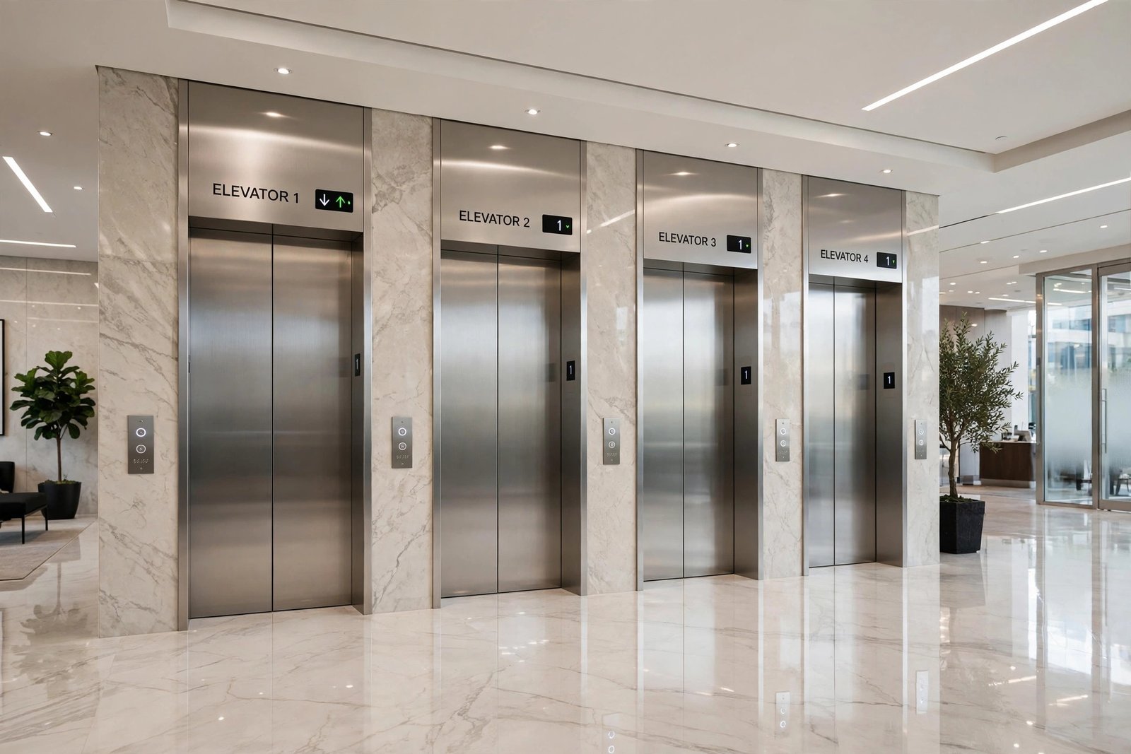 Passenger elevator lobby in a modern Ranchi commercial building